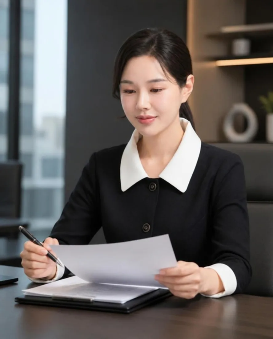 서류를 검토하는 민혜영 대표 세무사 연출 사진